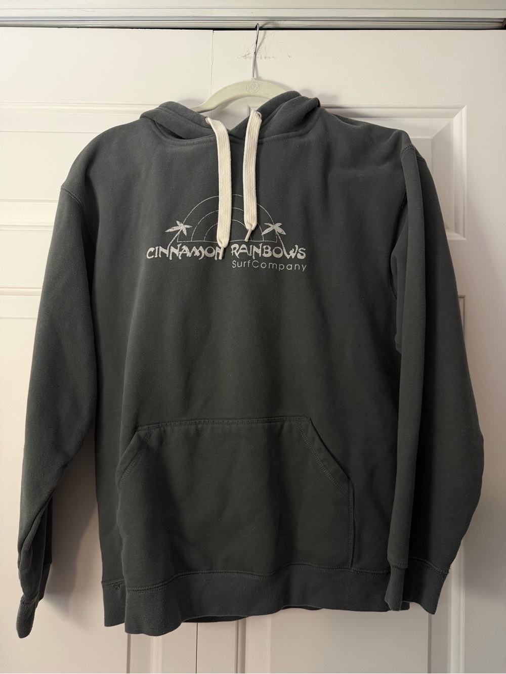 Cinnamon Rainbows Dark Gray Pullover Hoodie with White Drawstrings